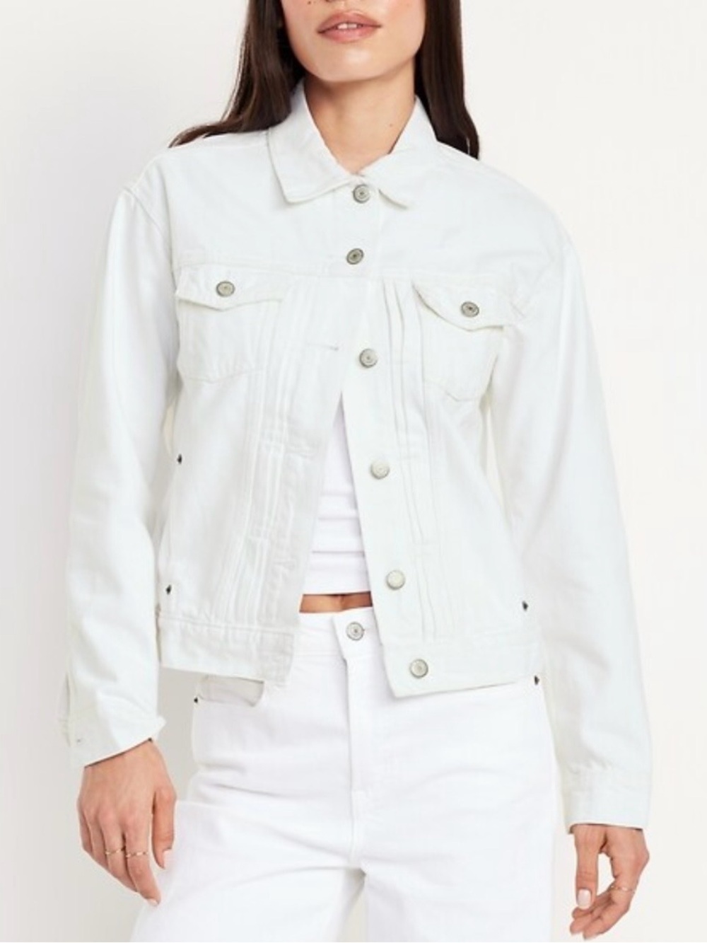 Old Navy White Women's Denim Jacket - Classic Button Front